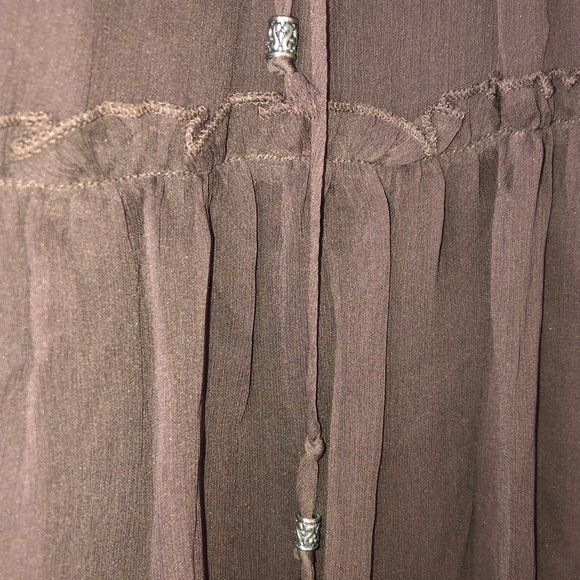 Express Brown Tiered A-Line Midi Skirt 100% Silk - Picture 3 of 8